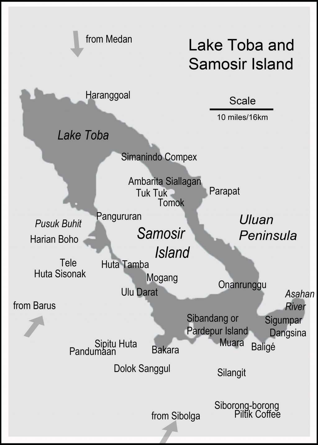 map of Lake Toba with Samosir Island